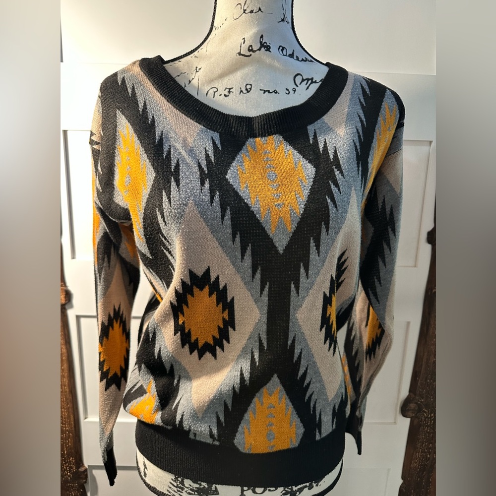 Flying Tomato Sweater Small Multicolor Knit Boho Pullover Long Sleeve Top